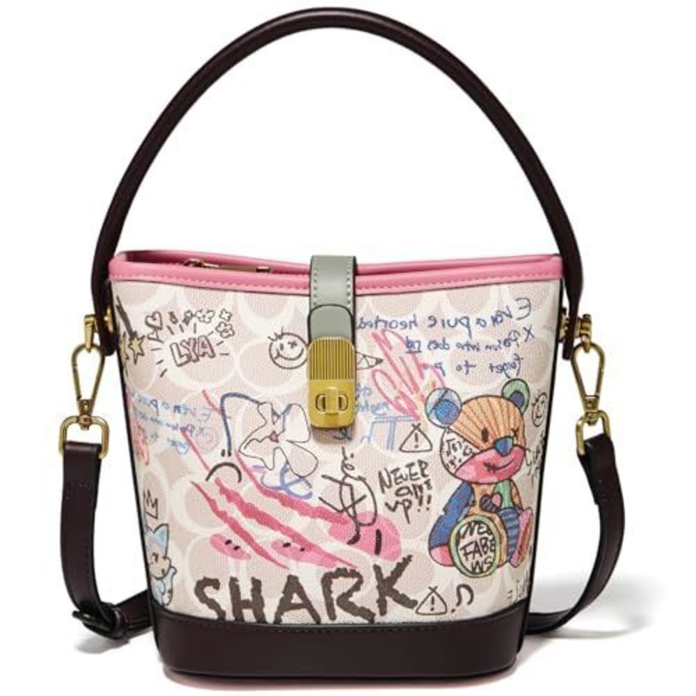Summer Fabric Small Bucket Bag – Simple Ladies Crossbody Shoulder Purse (Pink)
